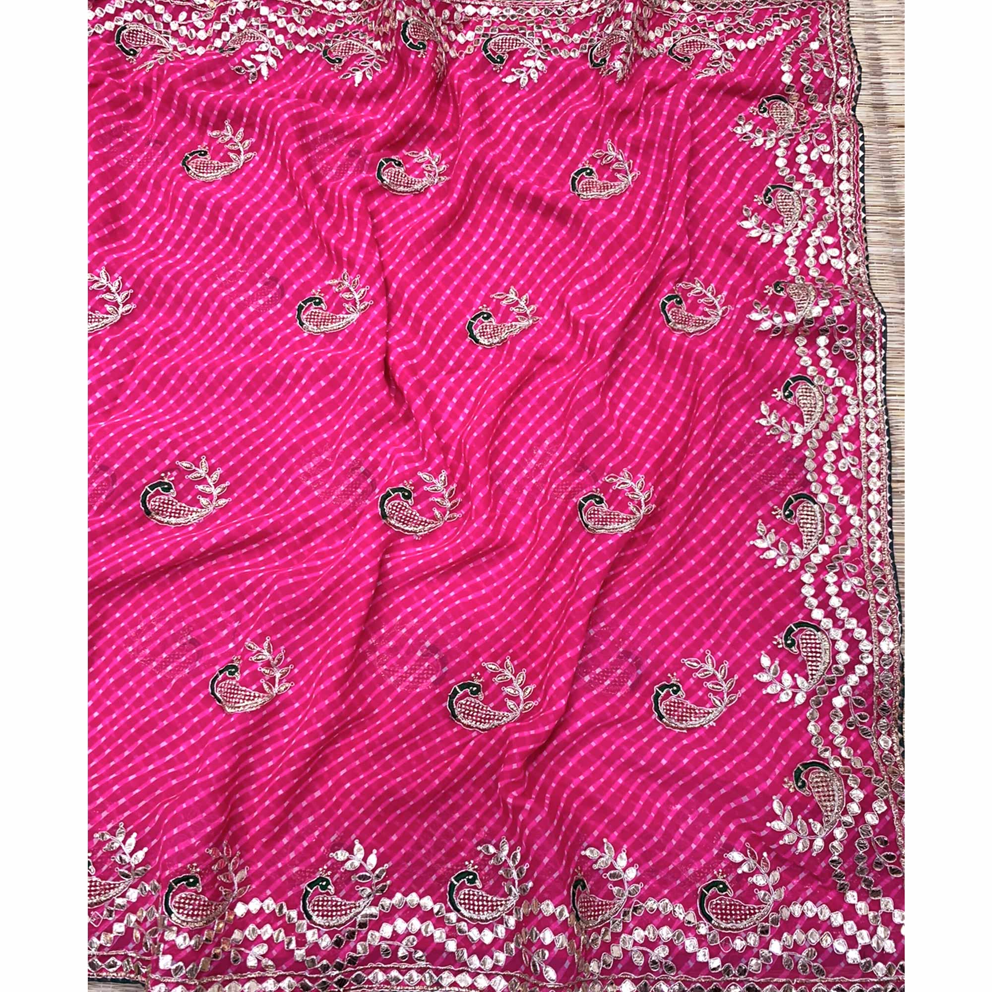 Pink Printed With Gota Work Georgette Saree