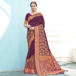 Purple Floral Woven Art Silk Saree