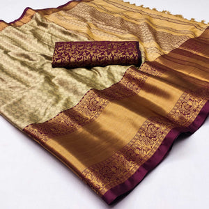 Chikoo Woven Cotton Silk Saree With Tassels