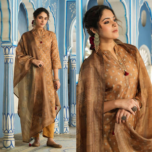 Brown Checked Printed Rayon Suit