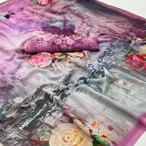 Pink Digital Printed Georgette Saree