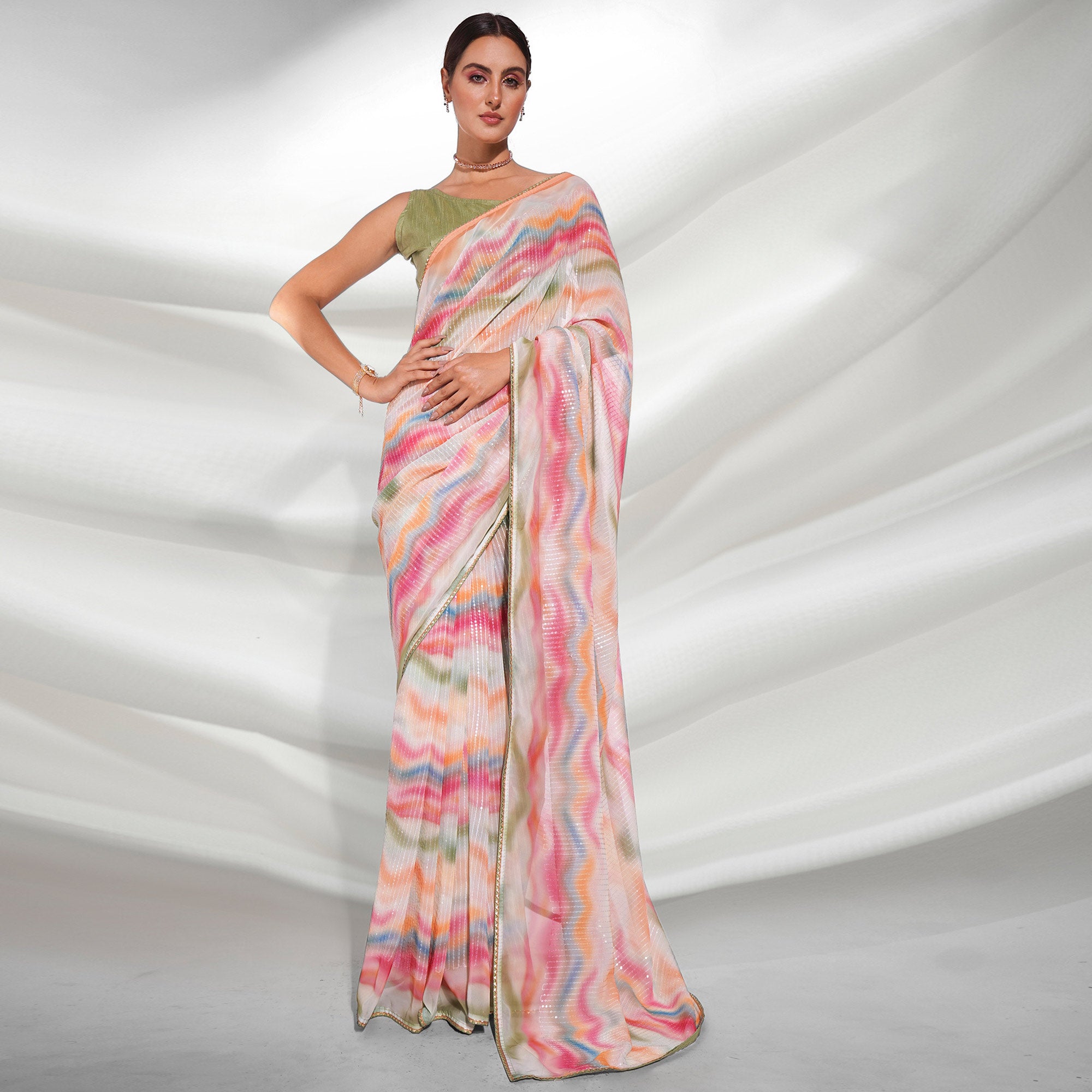 Multicolored Sequins Embroidered Georgette Saree