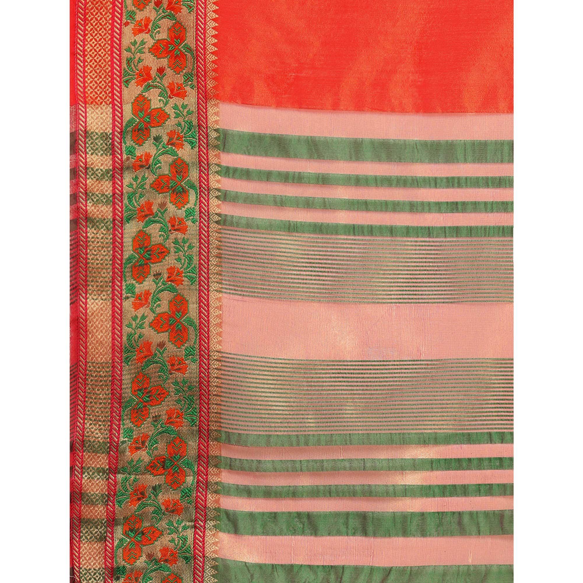 Orange Woven Cotton Silk Saree