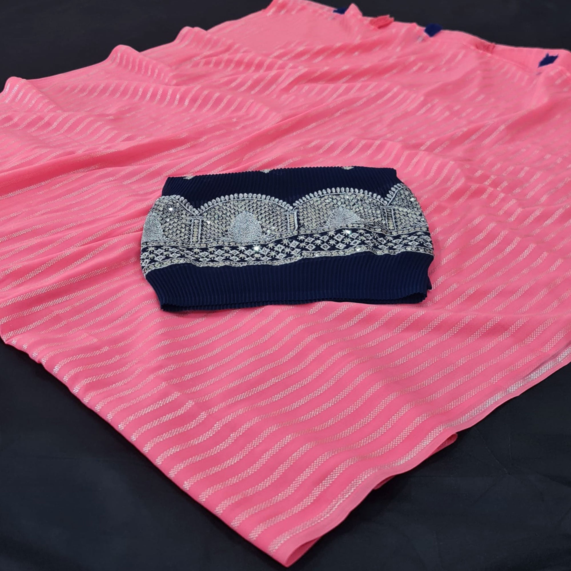 Pink Foil Printed Georgette Saree