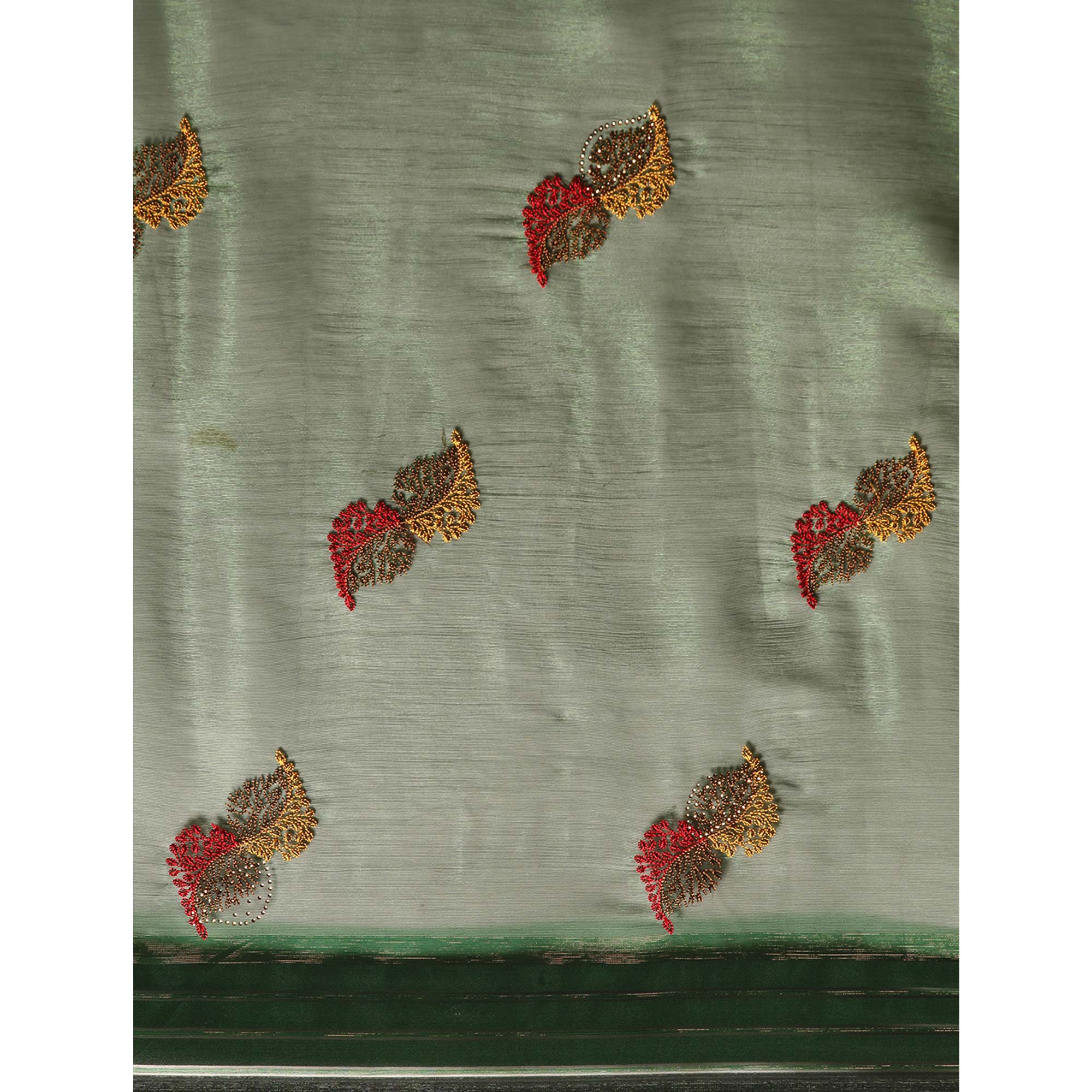 Green Swarovski With Embroidery Work Chiffon Saree