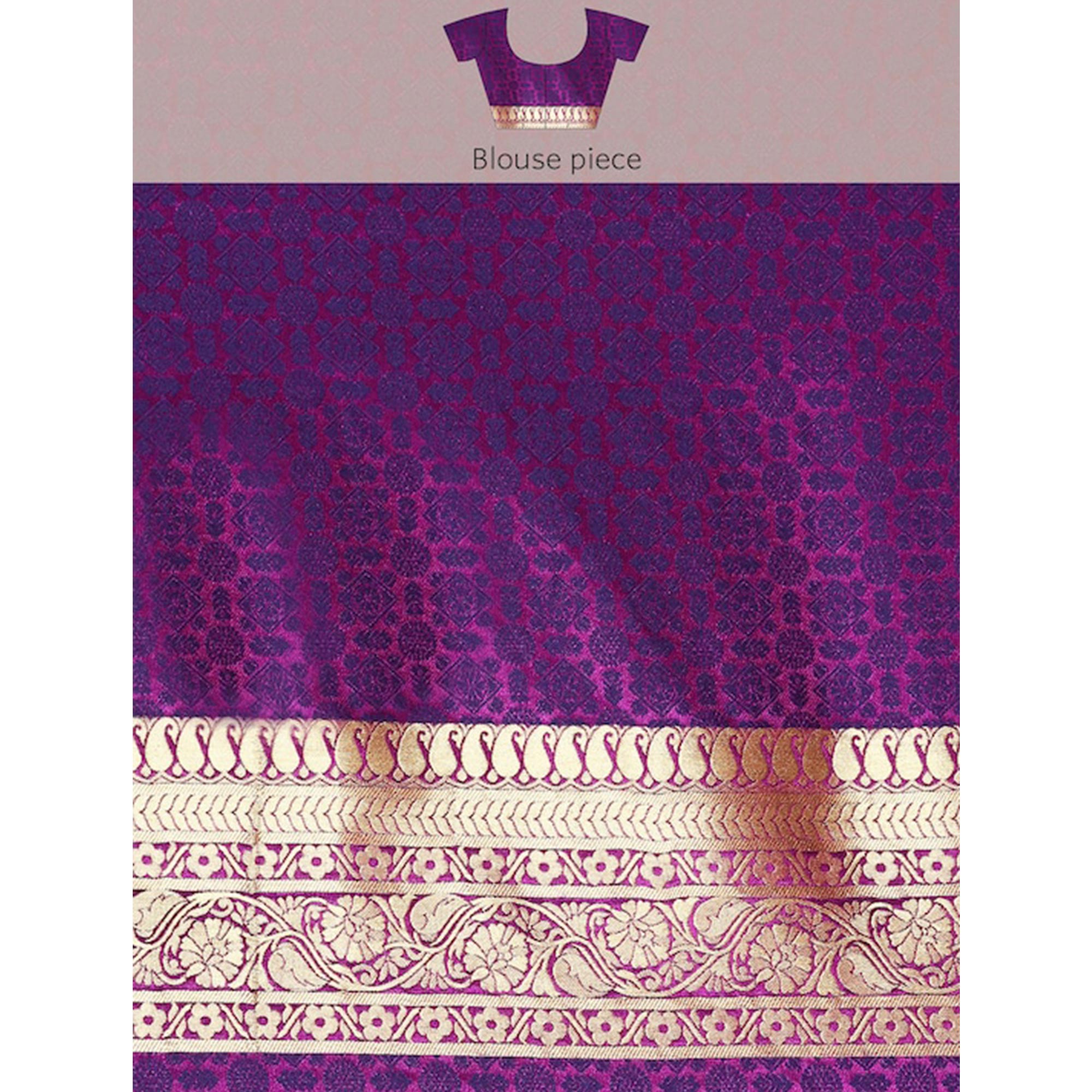 Purple Woven Kanjivaram Silk Saree WithTassels