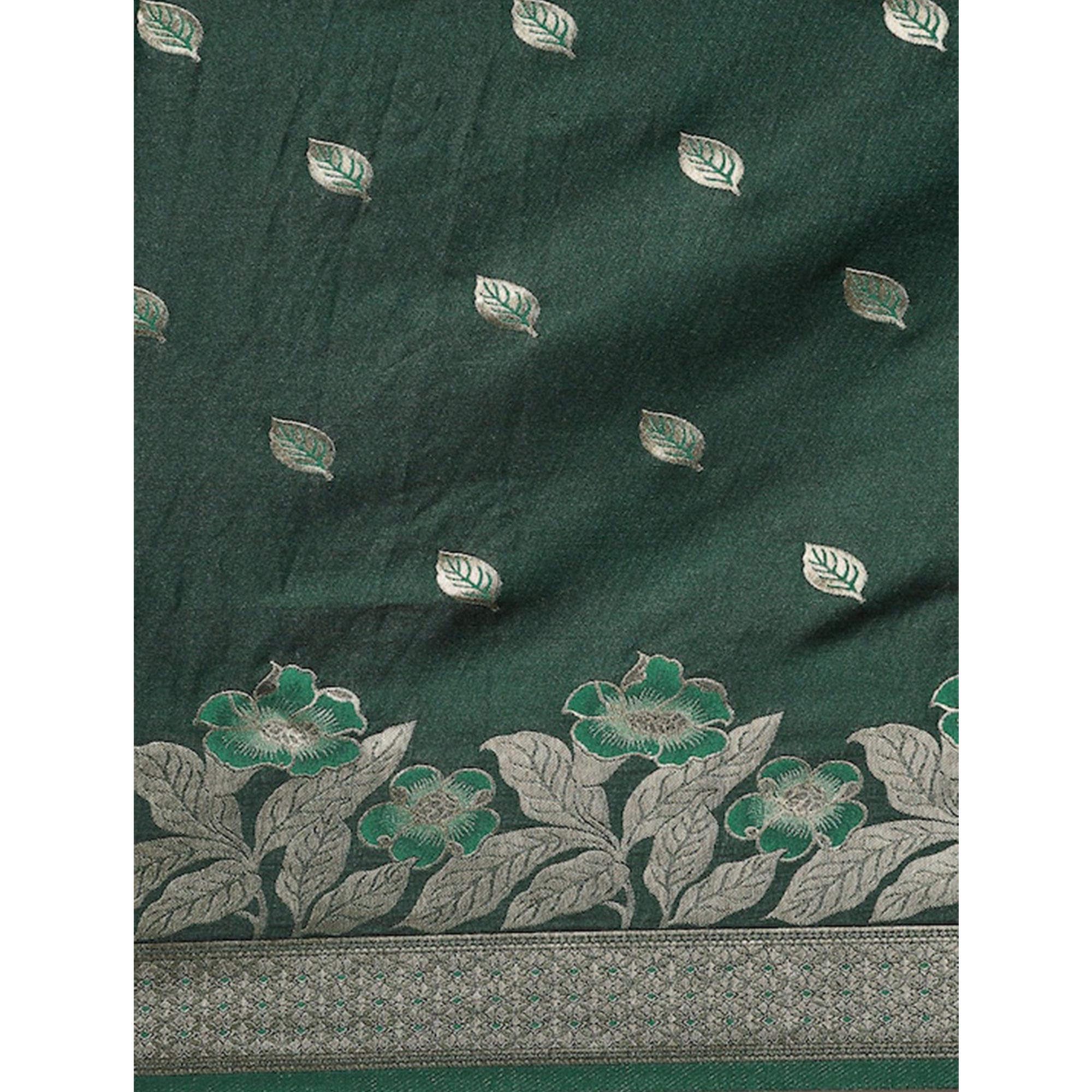Green Woven Kanjivaram Silk Saree WithTassels