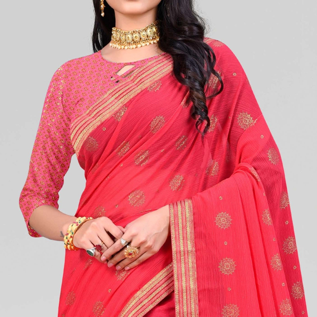 Pink Woven Chiffon Saree