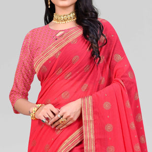 Pink Woven Chiffon Saree