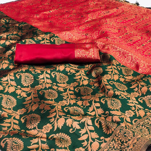 Green Floral Woven Jacquard Saree