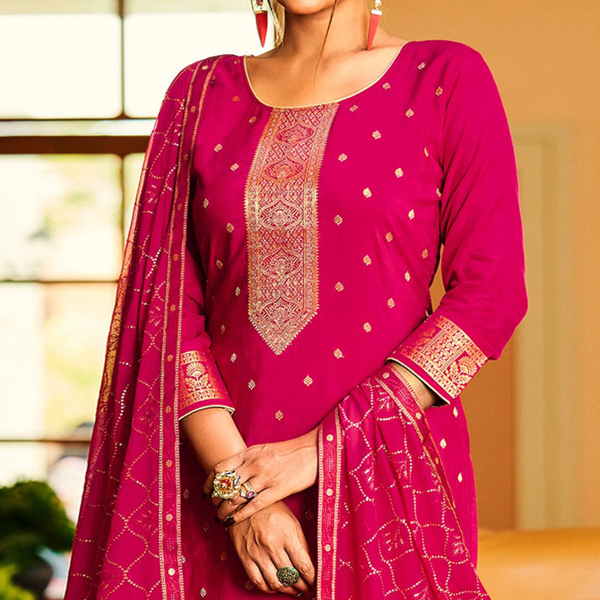 Rani Pink Woven Muslin Palazzo Suit