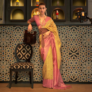 Yellow Woven Art Silk Saree With Tassels