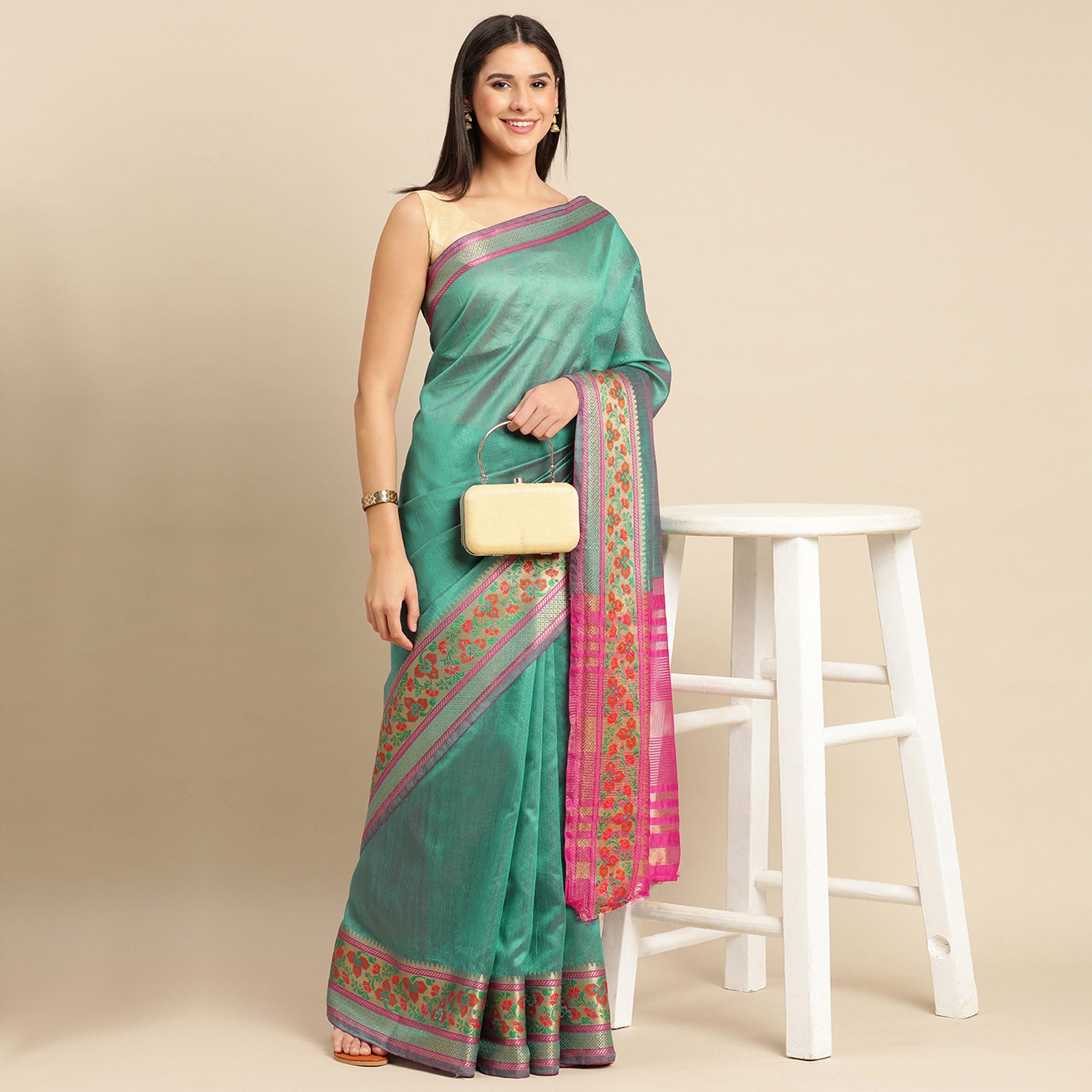 Rama Woven Cotton Silk Saree