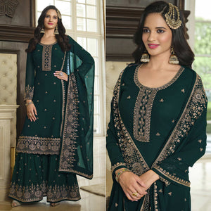 Green Floral Embroidered Georgette Sharara Suit