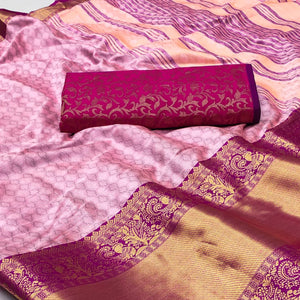 Blush Pink Woven Cotton Silk Saree With Tassels