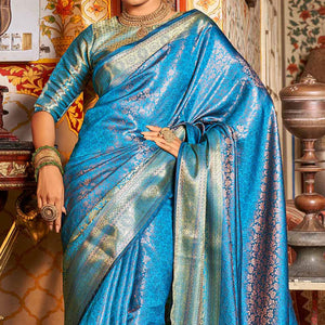 Blue Woven Kanjivaran Silk Saree