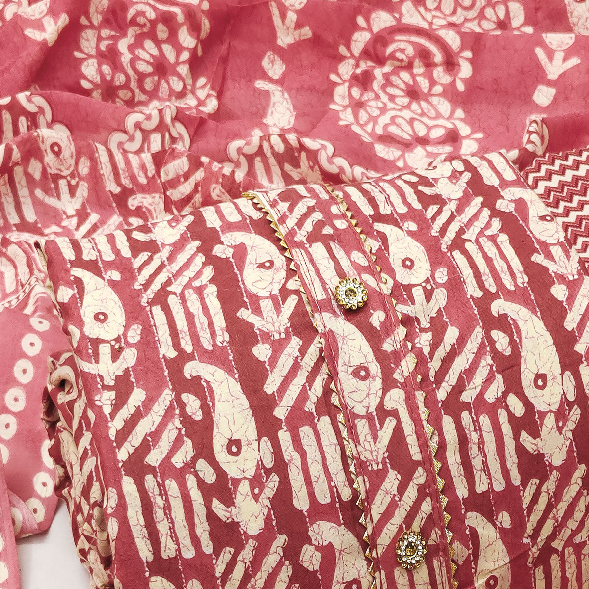 Pink Printed Cotton Blend Dress Material