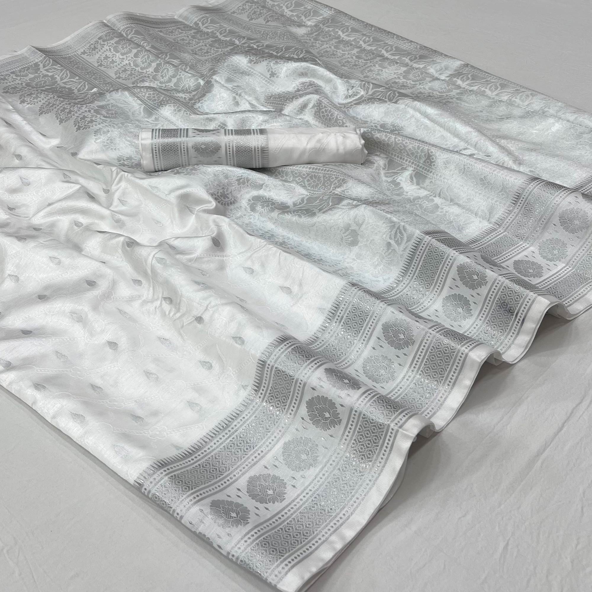 White Woven Banarasi Silk Saree