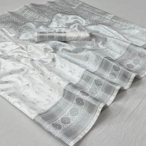 White Woven Banarasi Silk Saree