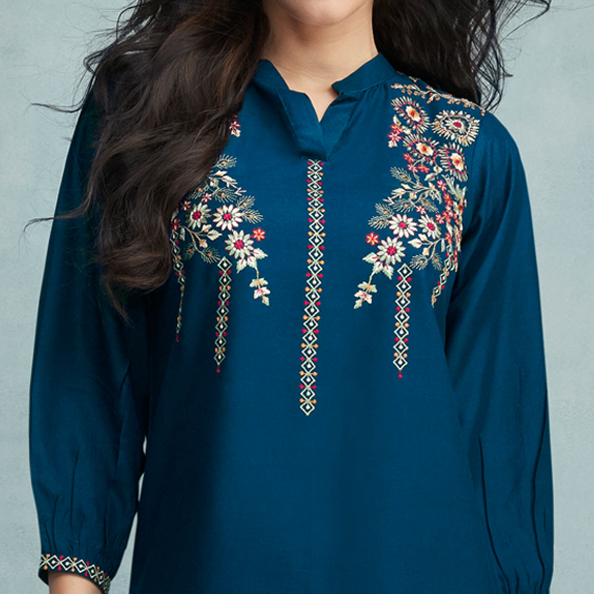 Morpich Floral Embroidered Rayon Top