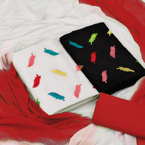 Dual Top White And Black Embroidered Cotton Blend Dress Material