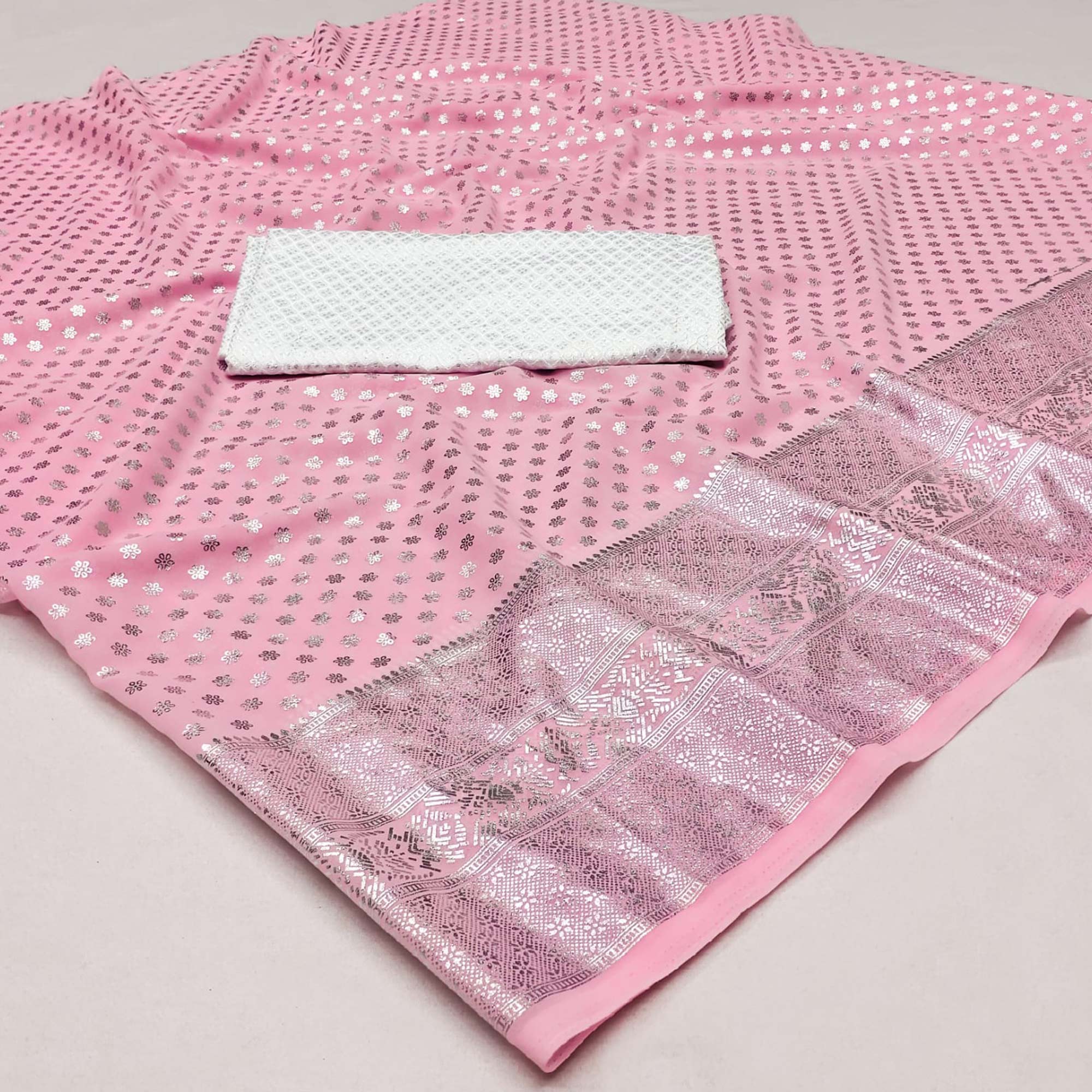 Pink Foil Printed Georgette Saree