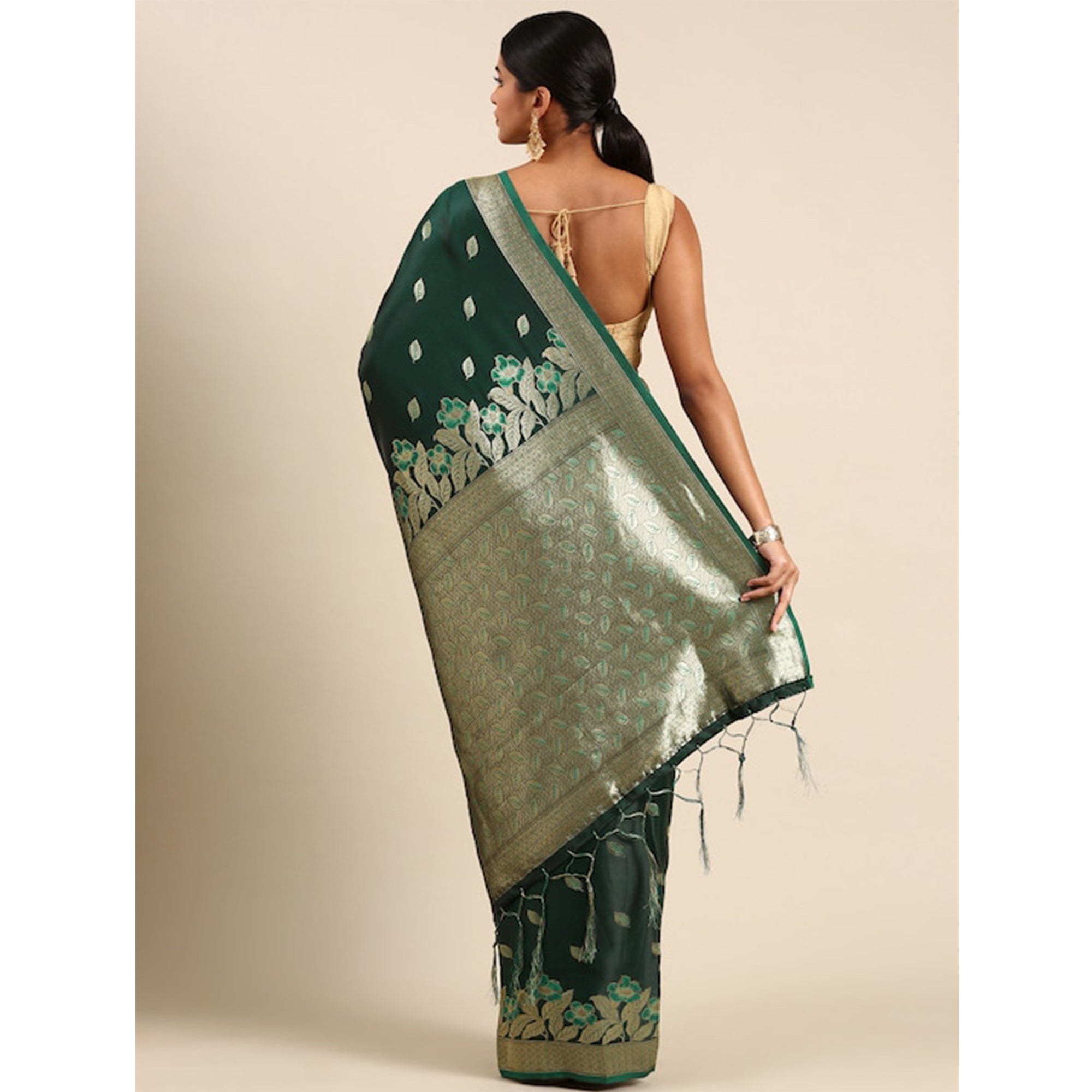 Green Woven Kanjivaram Silk Saree WithTassels