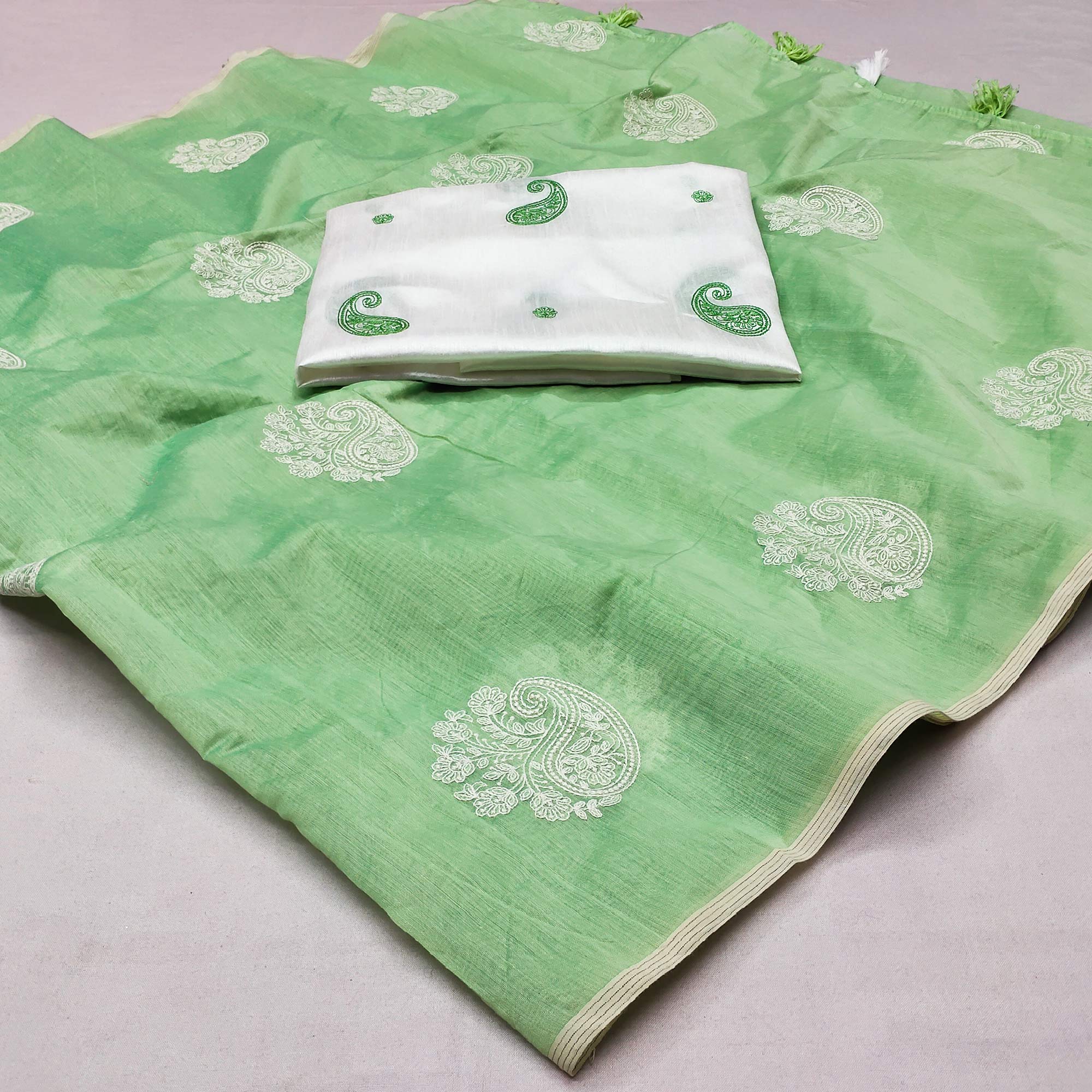 Green Embroidered Chanderi Saree