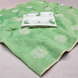 Green Embroidered Chanderi Saree