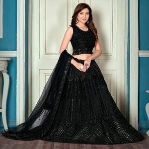 Black Sequins Embroidered Netted Lehenga Choli