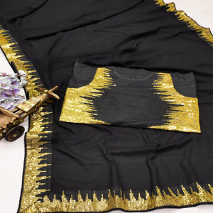 Black Sequins Embroidered Georgette Saree