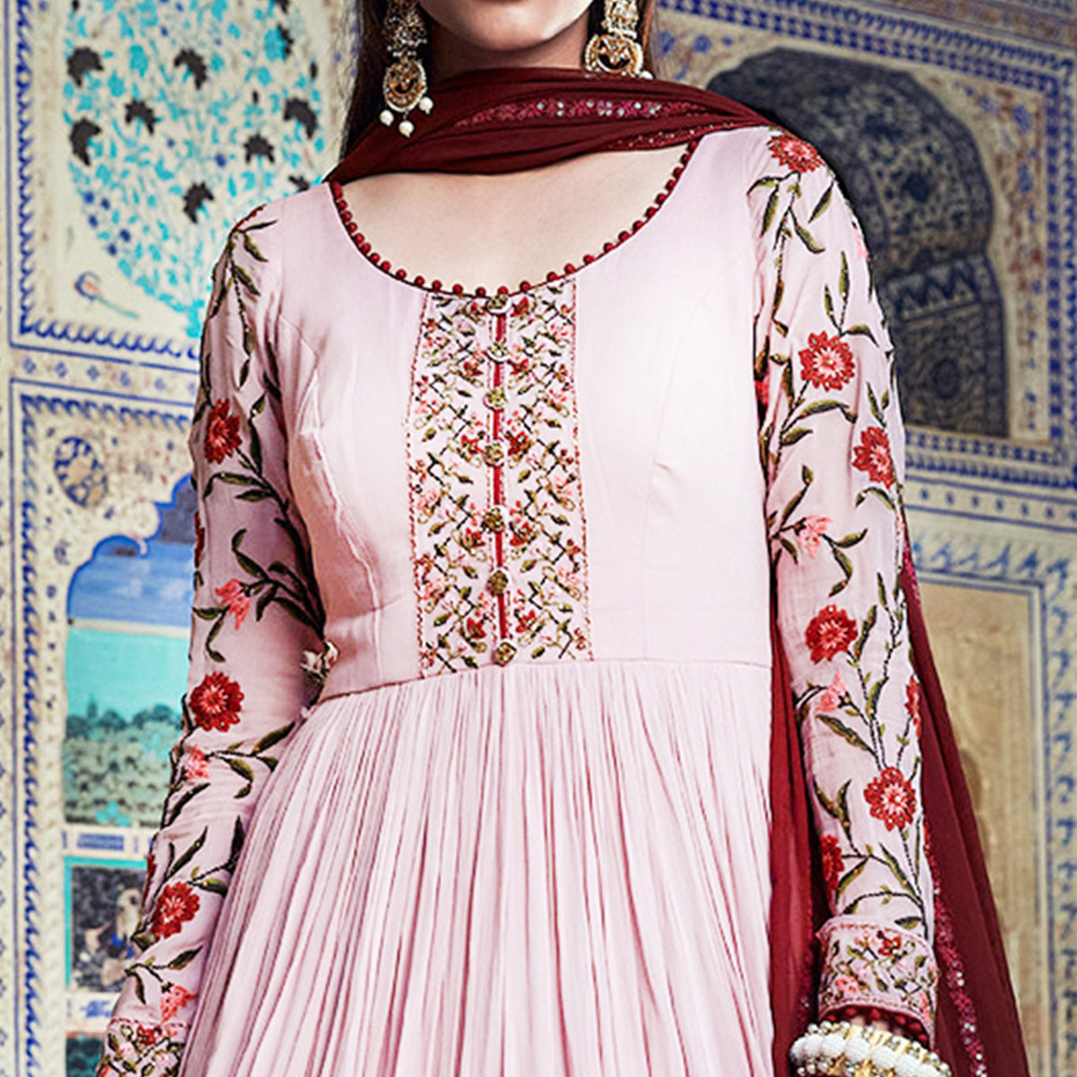 Light Pink Floral Embroidered Georgette Gown