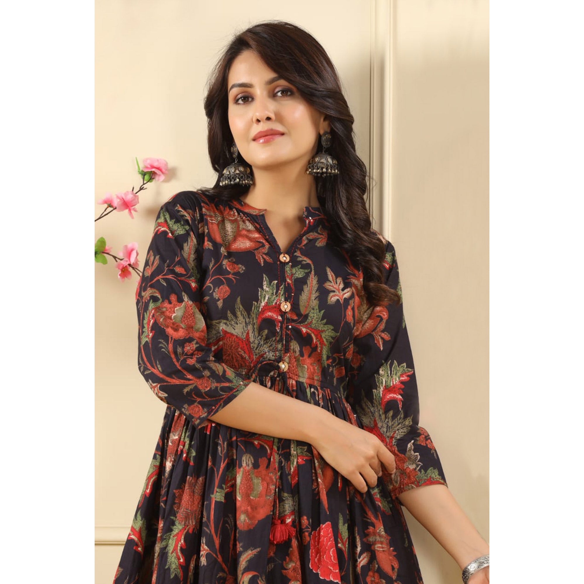 Black Floral Printed Pure Cotton Dress