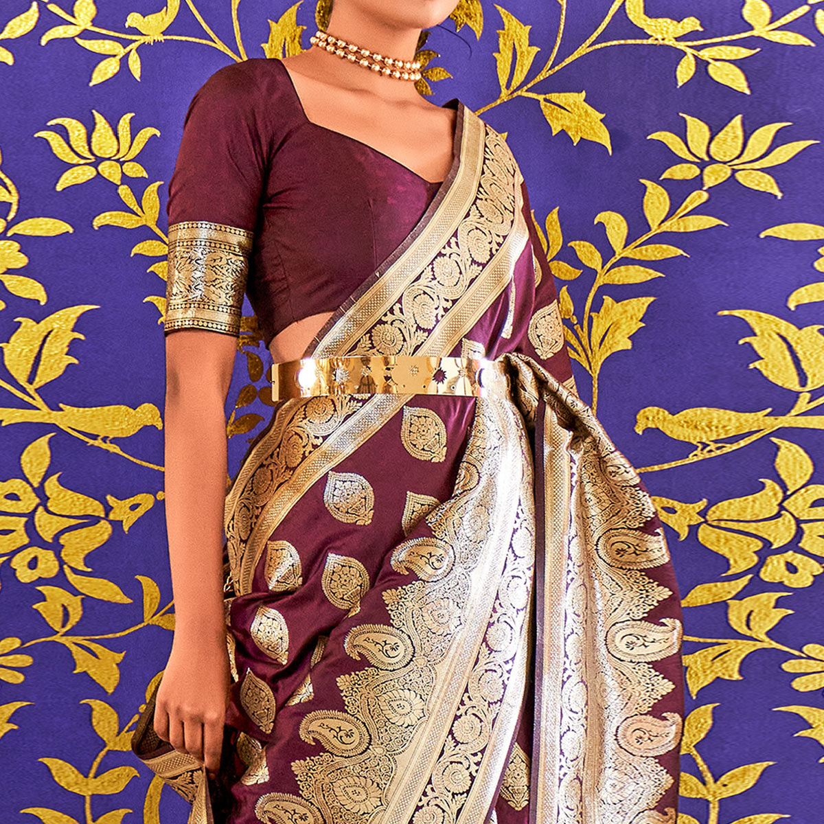 Wine Woven Pure Silk Saree