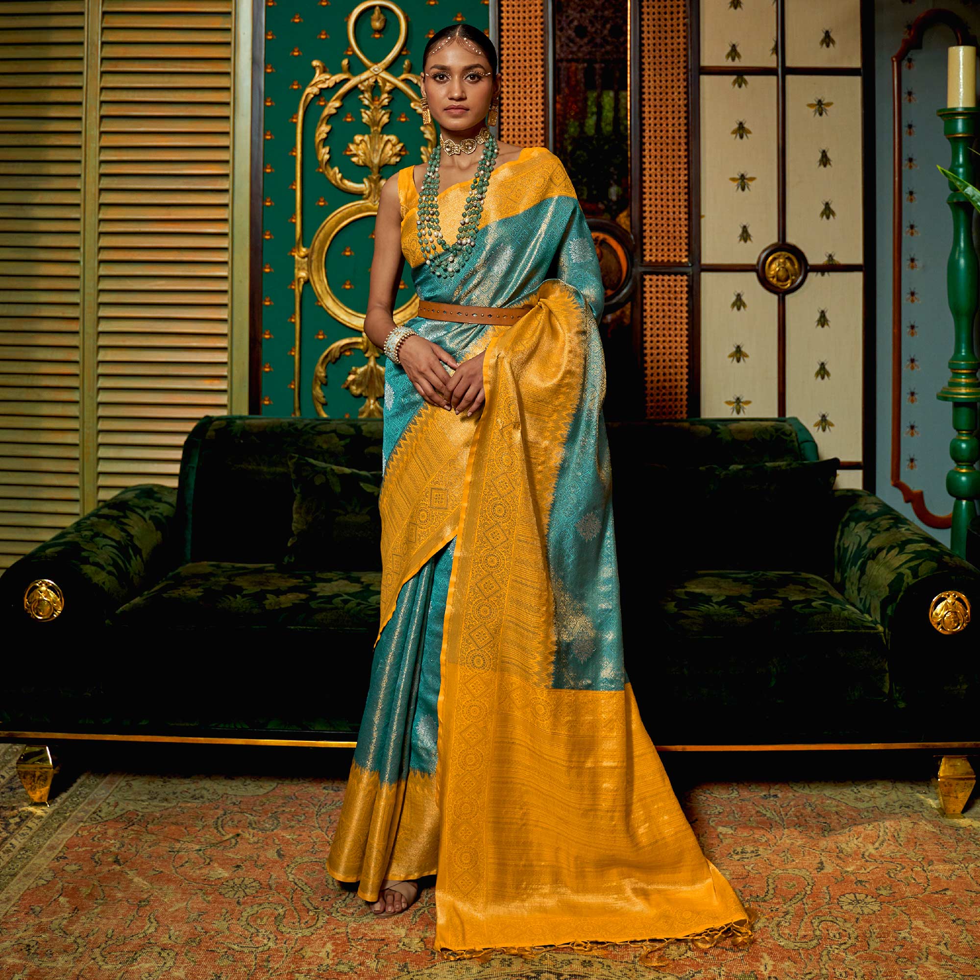 Sky Blue Woven Art Silk Saree With Tassels