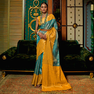 Sky Blue Woven Art Silk Saree With Tassels