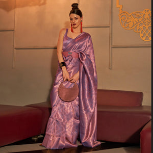 Purple Woven Art Silk Saree With Tassels