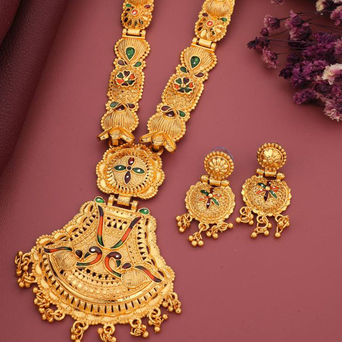 Gold Plated Alloy Long Necklace Set