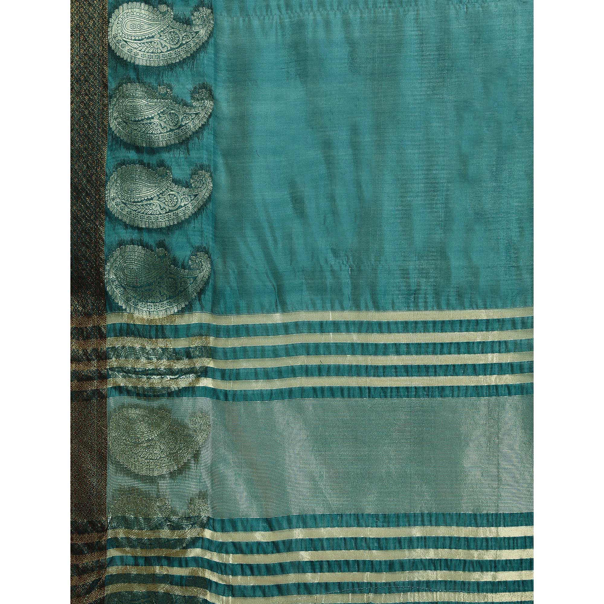 Petrol Blue Woven Organza Saree