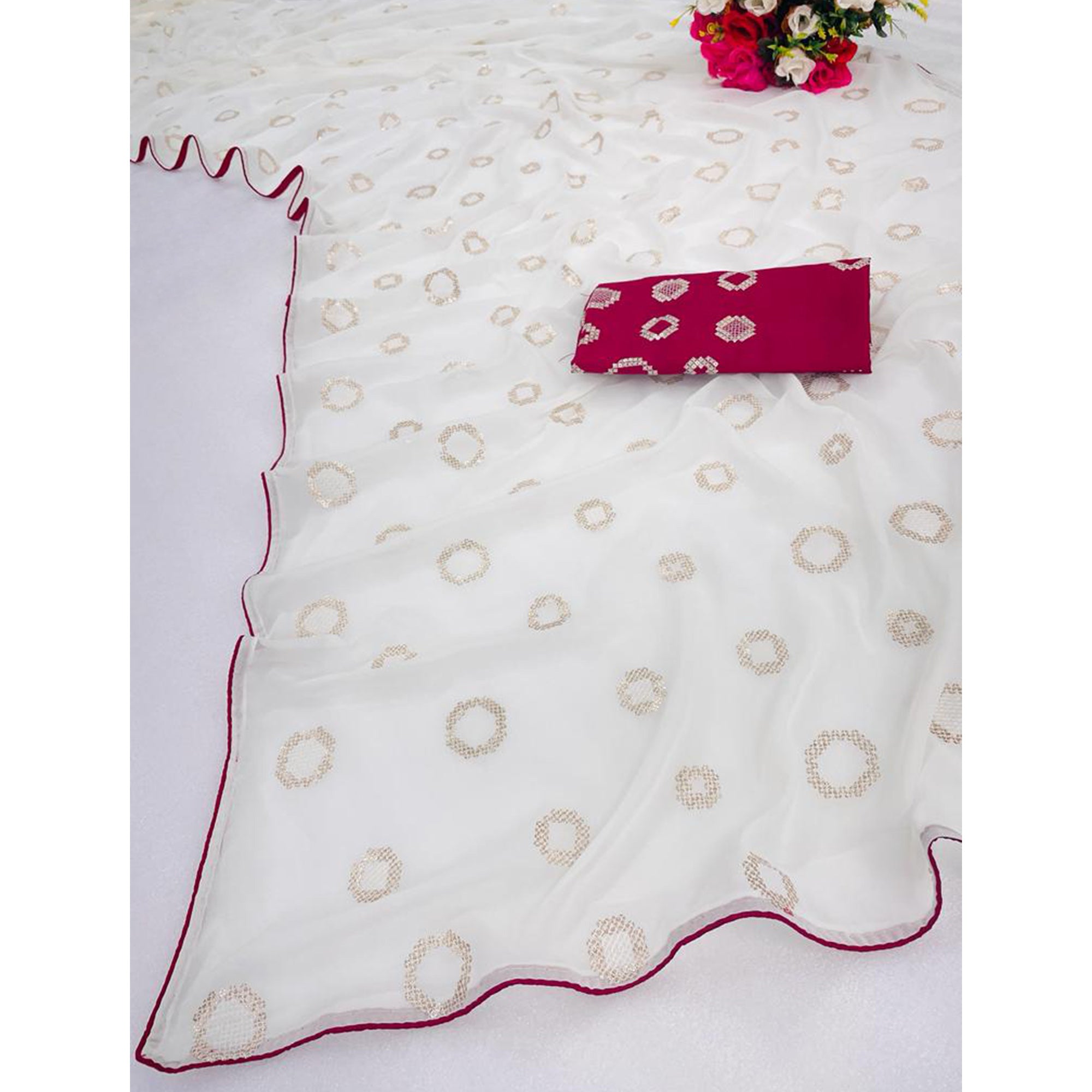White Sequins Work Georgette Saree