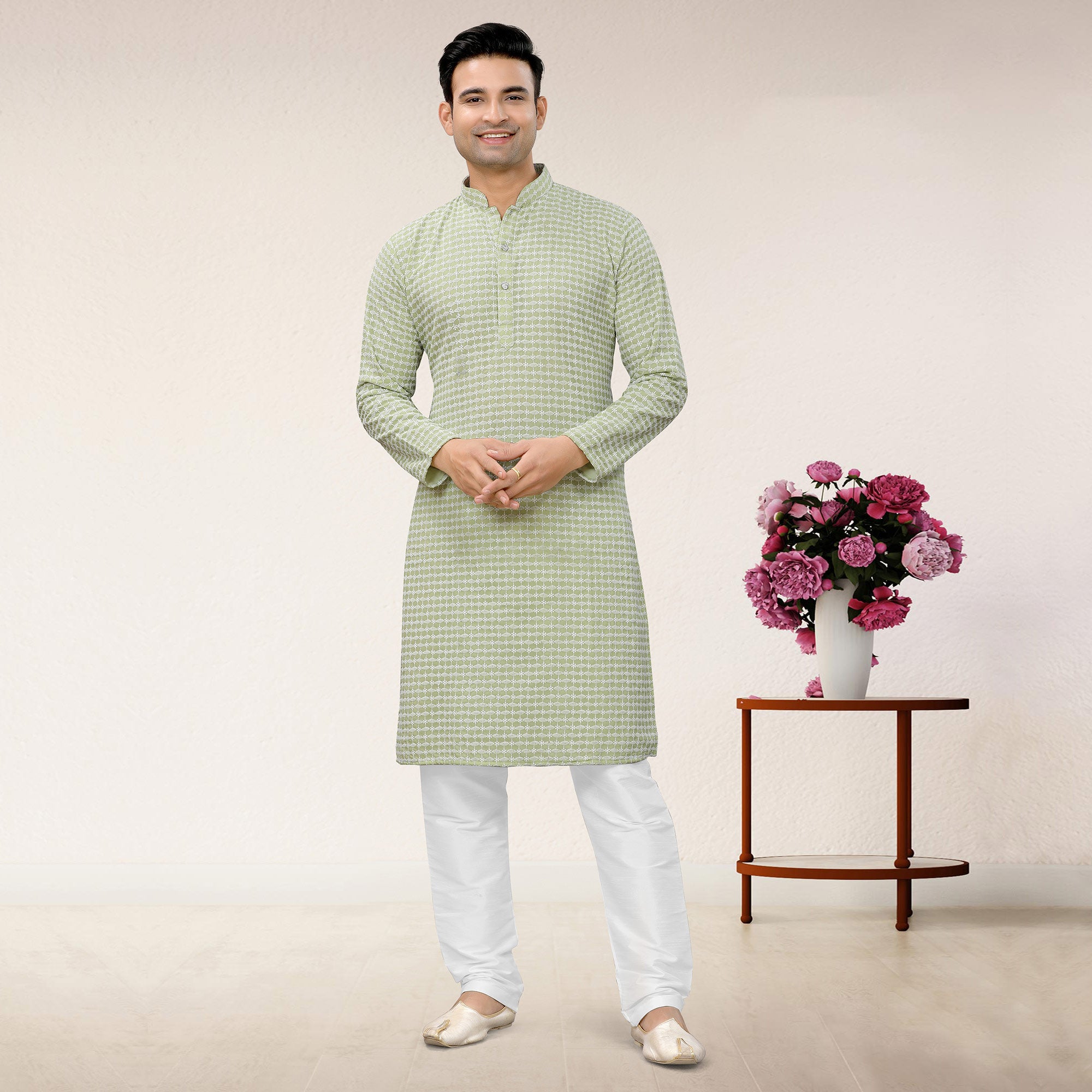 Pista Lucknowi Embroidered Georgette Kurta Pyjama Set