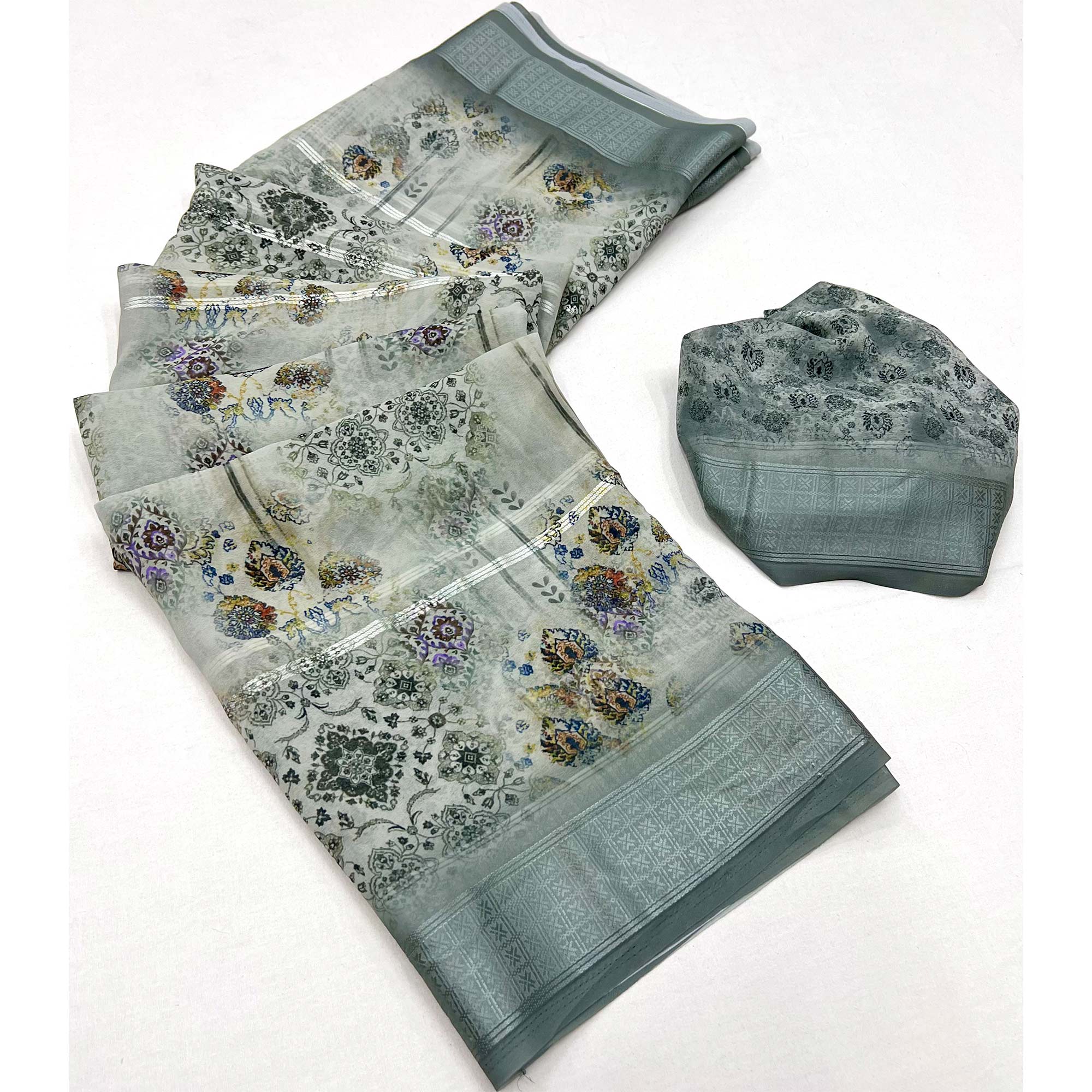 Grey Digital Printed Viscose Saree