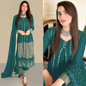Rama Blue Sequins Embroidered Georgette Pakistani Suit