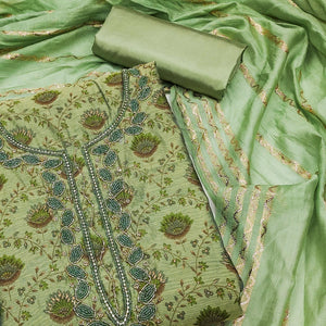 Green Printed With Handwork Modal Dress Material