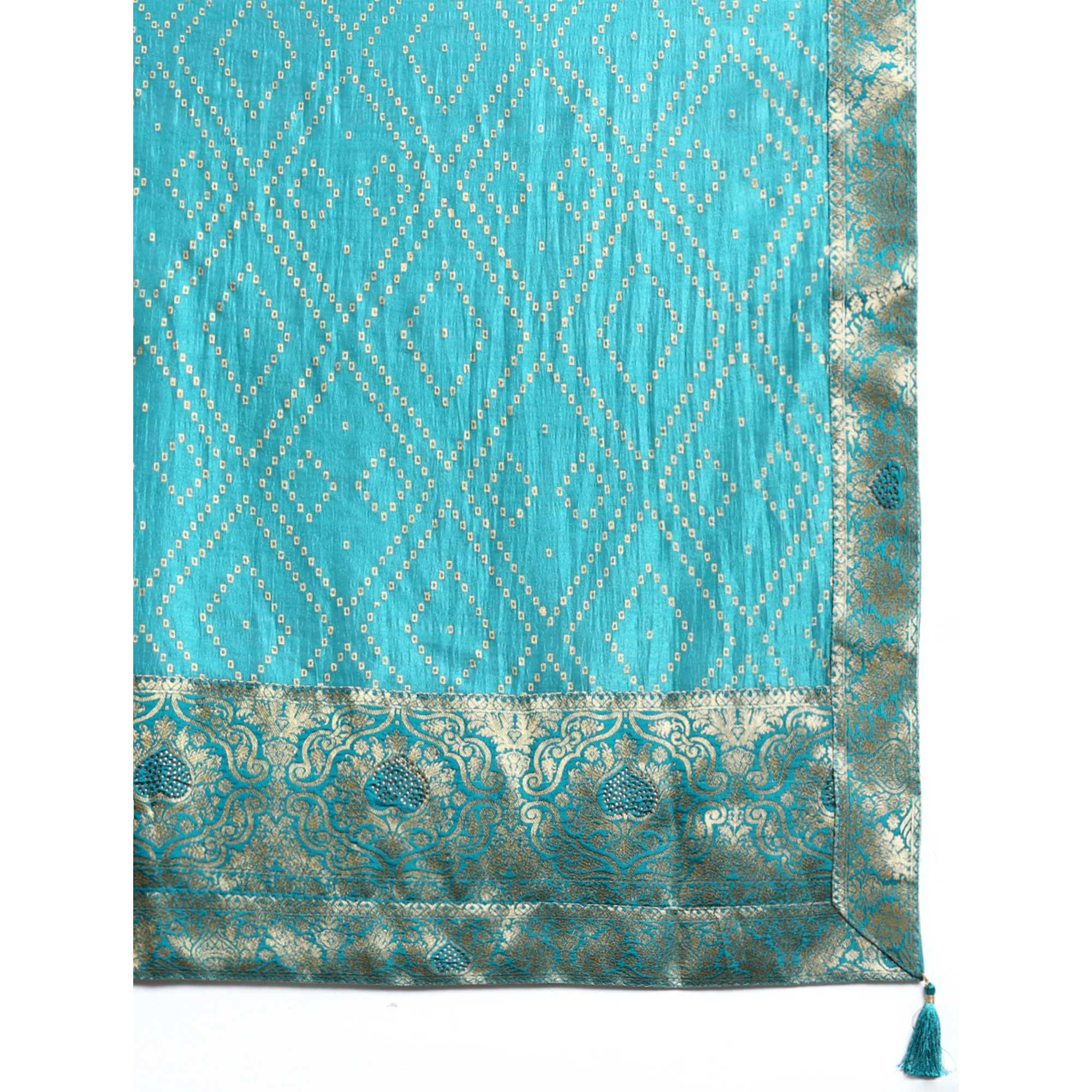 Blue Foil Printed With Swarovski Vichitra Silk Saree