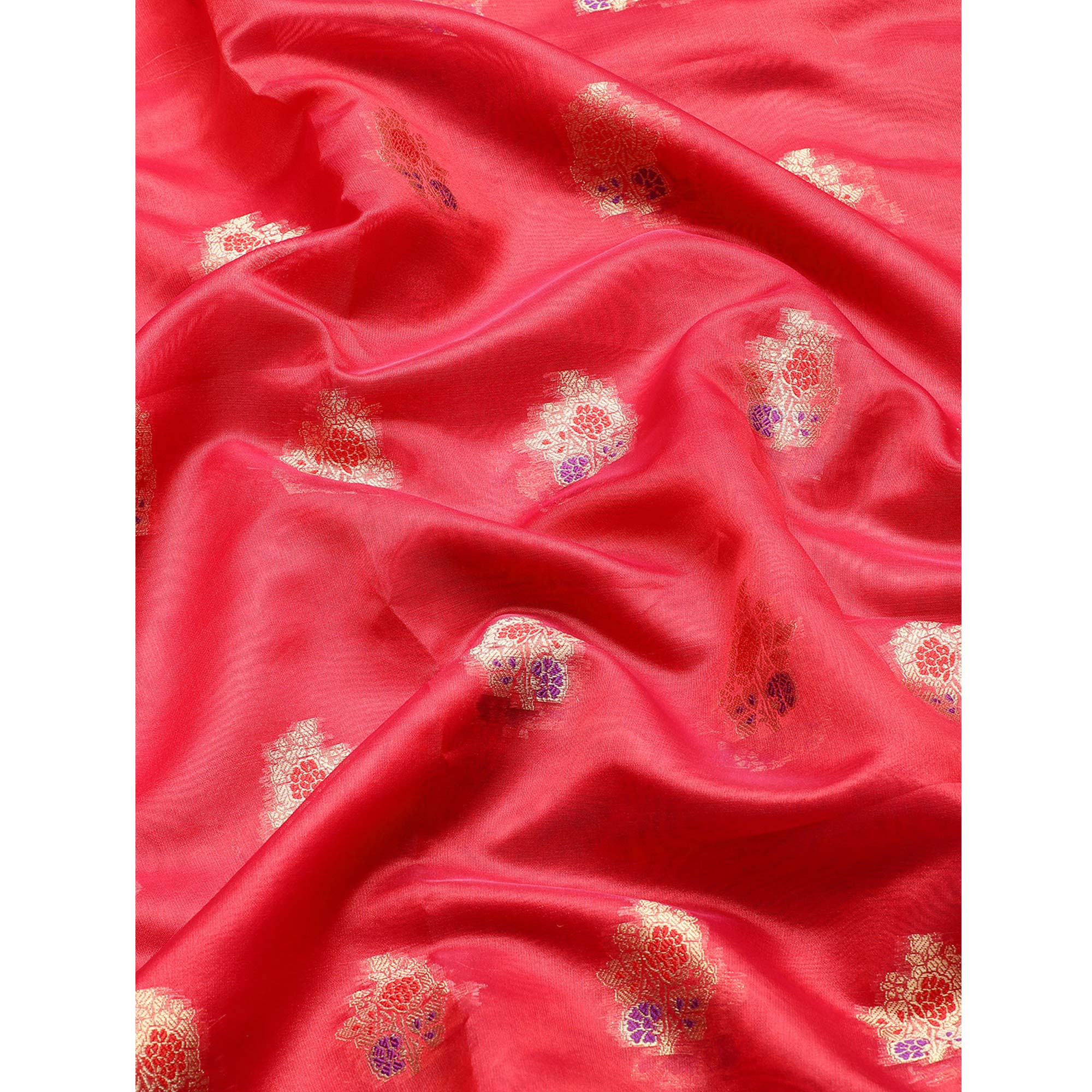 Rani Pink Woven Organza Saree