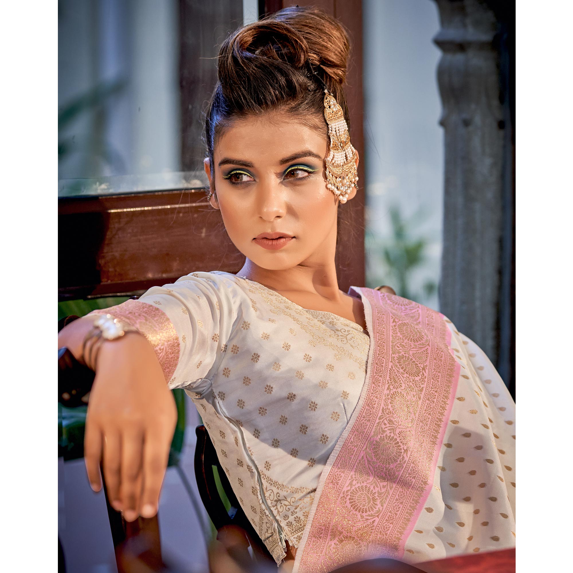 White Woven Banarasi Silk Saree