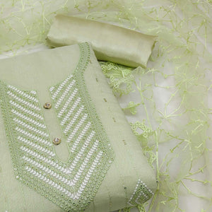 Pista Green Sequins Embroidered Chanderi Dress Material