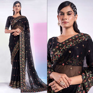 Black Floral Embroidered Georgette Saree