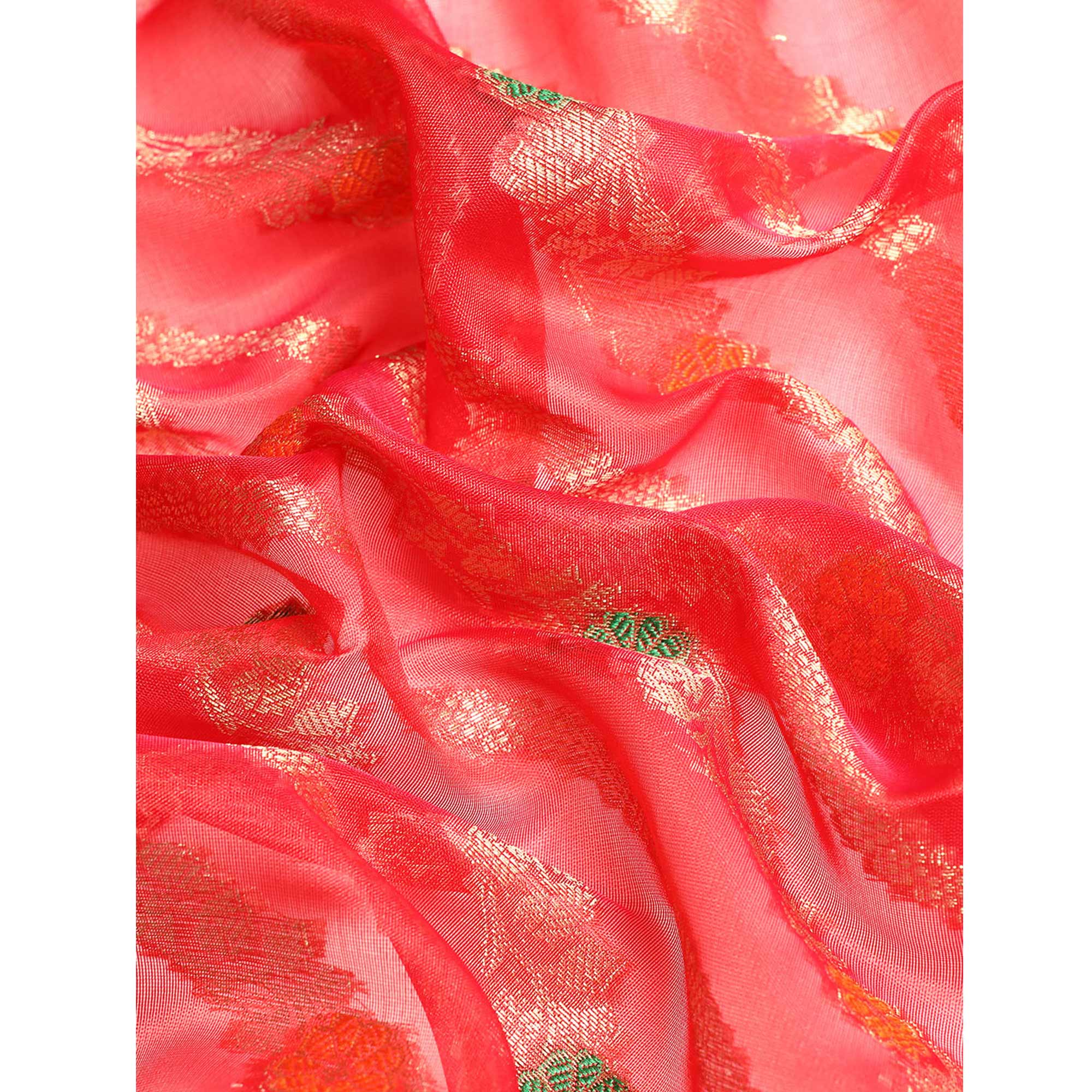 Pink Floral Woven Organza Silk Saree